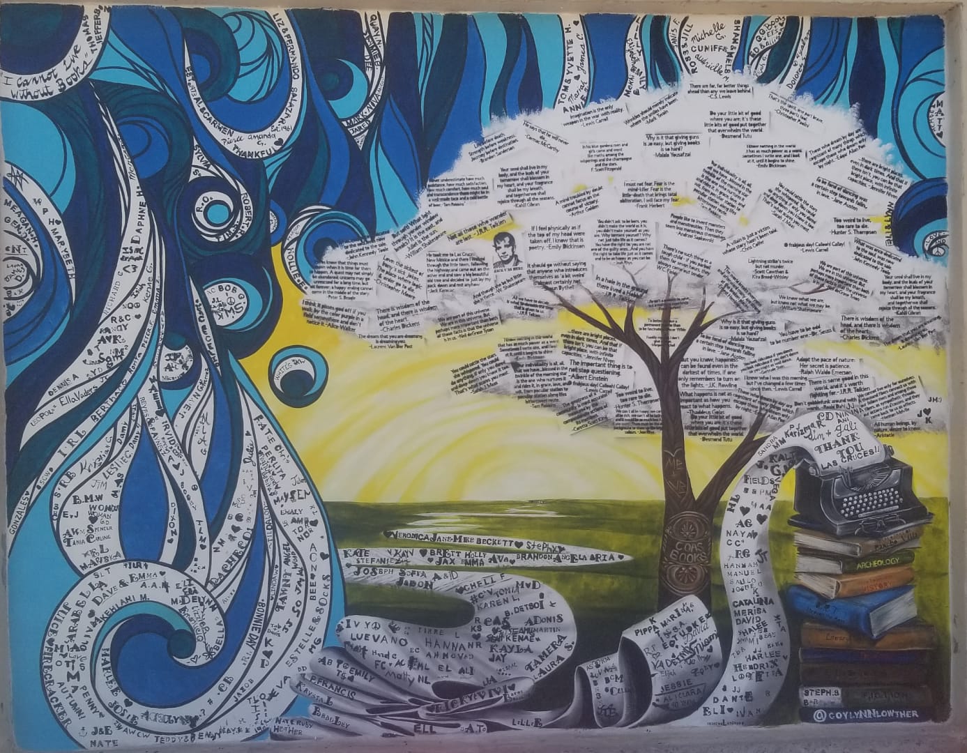 finished community mural downtown Las Cruces at Coas bookstore