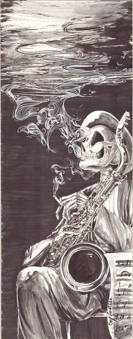 jazz 10x18 watercolor and micron ink
