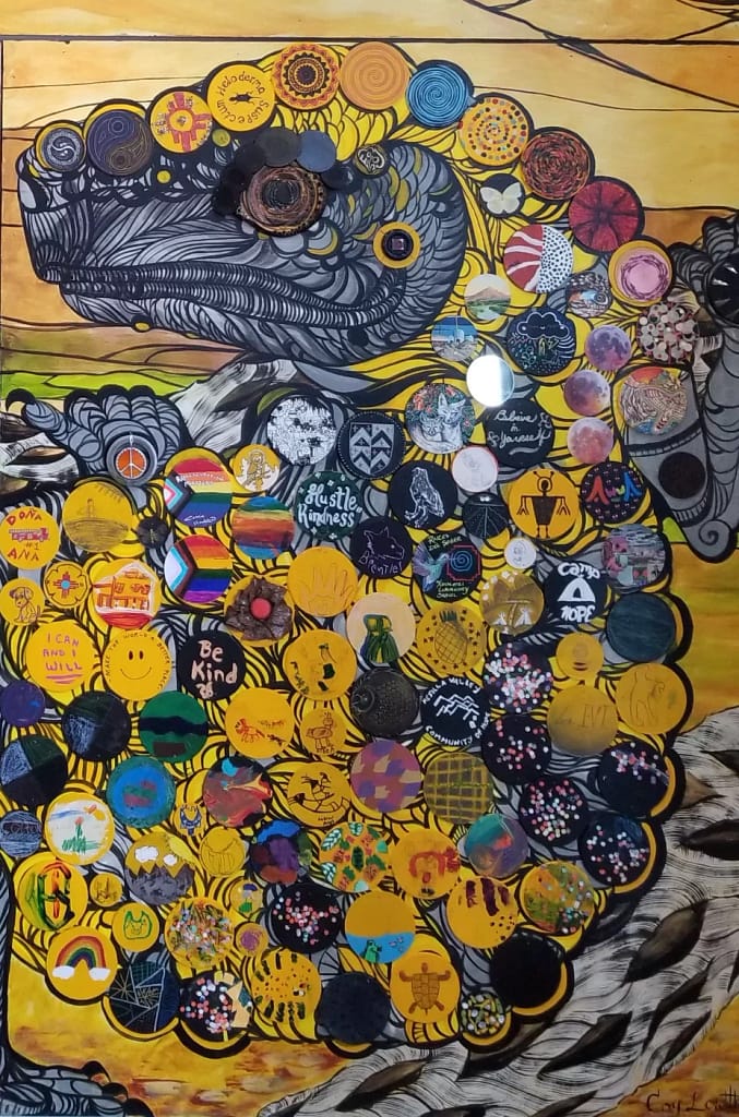 Gila monster community mural each body bead was painted by community members e1688319781896